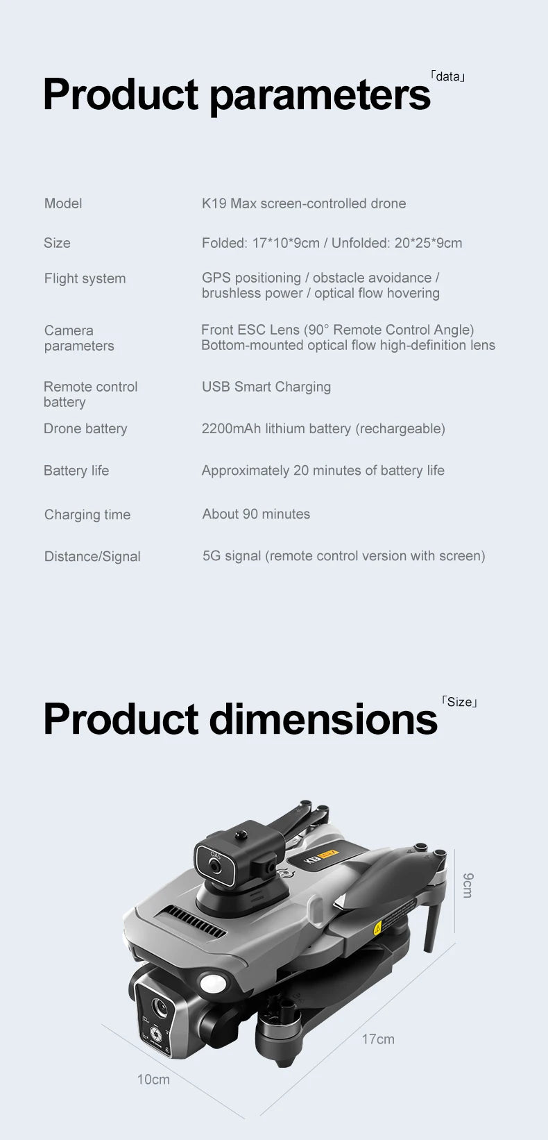 New K19 MAX GPS Drone Professional 8K Camera Aerial FPV Brush Avoiding Obstacle with Large Screen Remote Control Folding Drone