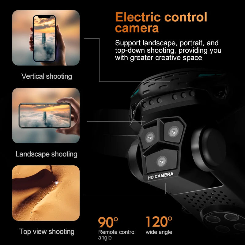 KY605S RC Drone With Screen 8K Professinal Three Camera Aerial Brushless Light Flow Intelligent Obstacle Avoidance RC Quadcopter