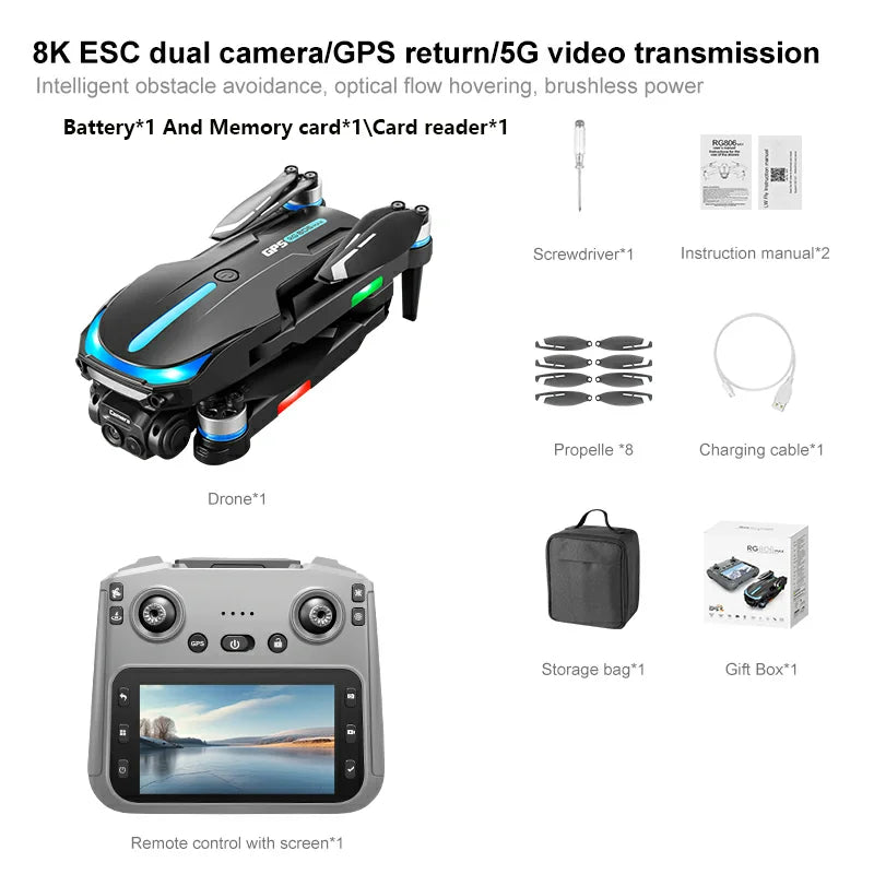 RG806 MAX Drone 8K HD Dual Cameras 5G GPS Aerial Photography 360° Obstacle Avoidance Live Video Security Surveillance Quadcopter