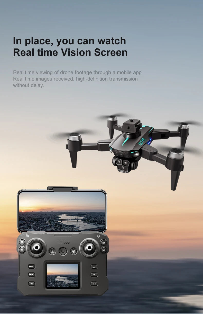 KY605S RC Drone With Screen 8K Professinal Three Camera Aerial Brushless Light Flow Intelligent Obstacle Avoidance RC Quadcopter