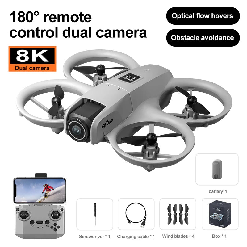 Gt3 Mini Drone 8k Camera 180° ESC Optical Flow Positioning WIFI Aerial Photography Remote Control Aircraft G-safe Drone Toy Gift