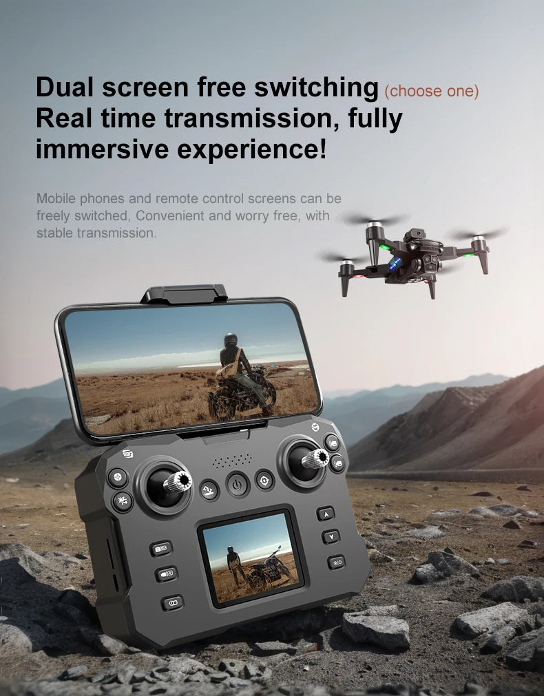 KY605S RC Drone With Screen 8K Professinal Three Camera Aerial Brushless Light Flow Intelligent Obstacle Avoidance RC Quadcopter