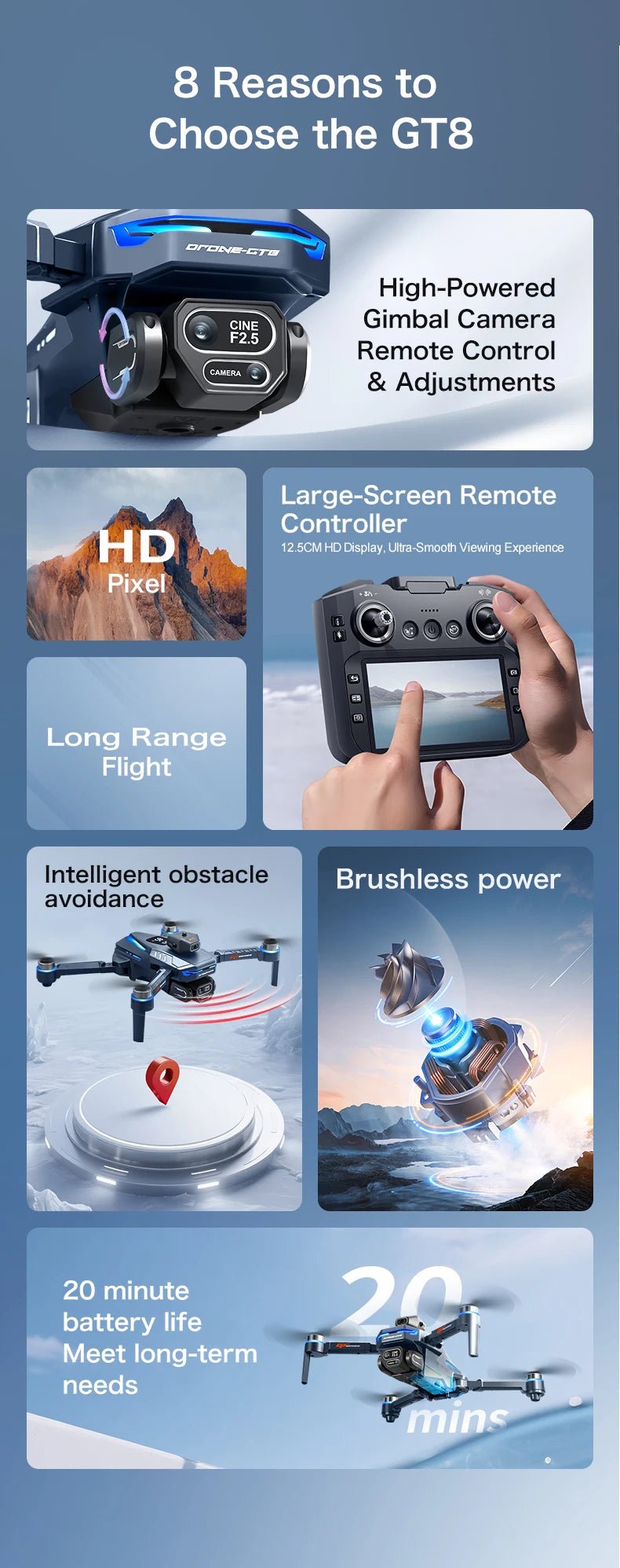 GT8 Mini Drone 8K WiFi GPS Professional HD Aerial Photography Quadcopter with Cameras Intelligent Obstacle Avoidance FPV UAV ToyCloudrixCloudrix14:173Blue-4K-1Batter99320546Blue - 4K - 1BatterGT8 Mini Drone 8K WiFi GPS Professional HD Aerial Photography Quadcopter with Cameras Intelligent Obstacle Avoidance FPV UAV Toy