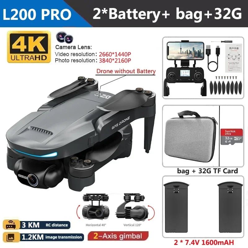 L200 PRO MAX Drone 4K 2 - Axis PTZ HD Dual Camera 360° Laser Obstacle Avoidance Brushless Motor GPS 5G WIFI RC FPV Quadcopter ToysCloudrixCloudrix14:365458L200 PRO 4K 2B 32G;200007763:20133610034599932L200 PRO 4K 2B 32GL200 PRO MAX Drone 4K 2 - Axis PTZ HD Dual Camera 360° Laser Obstacle Avoidance Brushless Motor GPS 5G WIFI RC FPV Quadcopter ToysCHINA