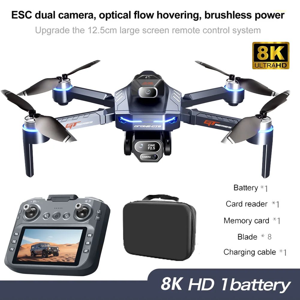New GT8 Drone 8K Professional HD Camera Aerial FPV Intelligent Avoiding Obstacle Large Screen Remote Control Folding RC Dron ToyCloudrixCloudrix14:1254Blue Dual 8K Cameras98251351Blue Dual 8K CamerasNew GT8 Drone 8K Professional HD Camera Aerial FPV Intelligent Avoiding Obstacle Large Screen Remote Control Folding RC Dron Toy
