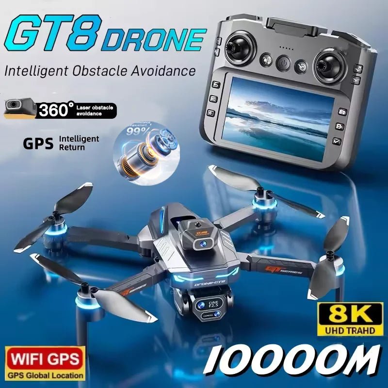 New GT8 Drone 8K Professional HD Camera Aerial FPV Intelligent Avoiding Obstacle Large Screen Remote Control Folding RC Dron ToyCloudrixCloudrix14:1254Blue Dual 8K Cameras98251351Blue Dual 8K CamerasNew GT8 Drone 8K Professional HD Camera Aerial FPV Intelligent Avoiding Obstacle Large Screen Remote Control Folding RC Dron Toy