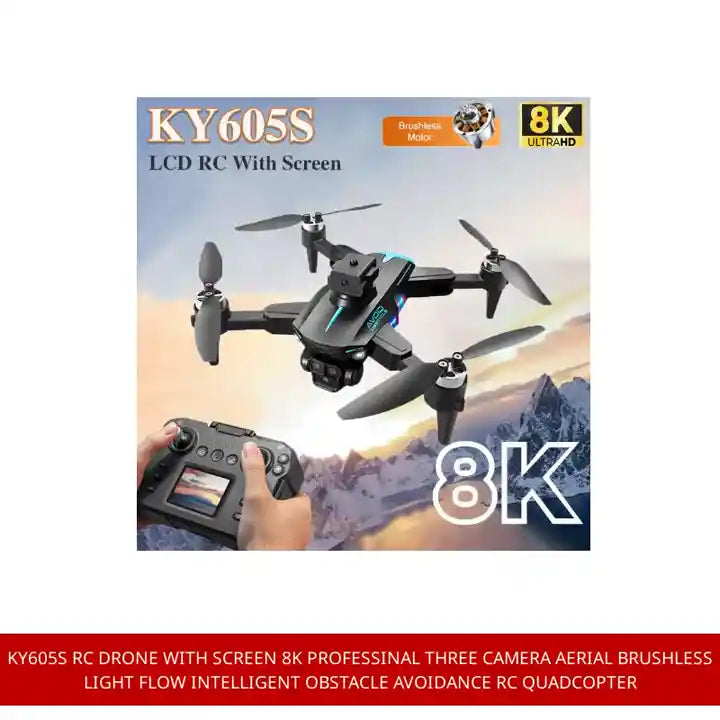 KY605S RC Drone With Screen 8K Professinal Three Camera Aerial Brushless Light Flow Intelligent Obstacle Avoidance RC Quadcopter by@Outfy