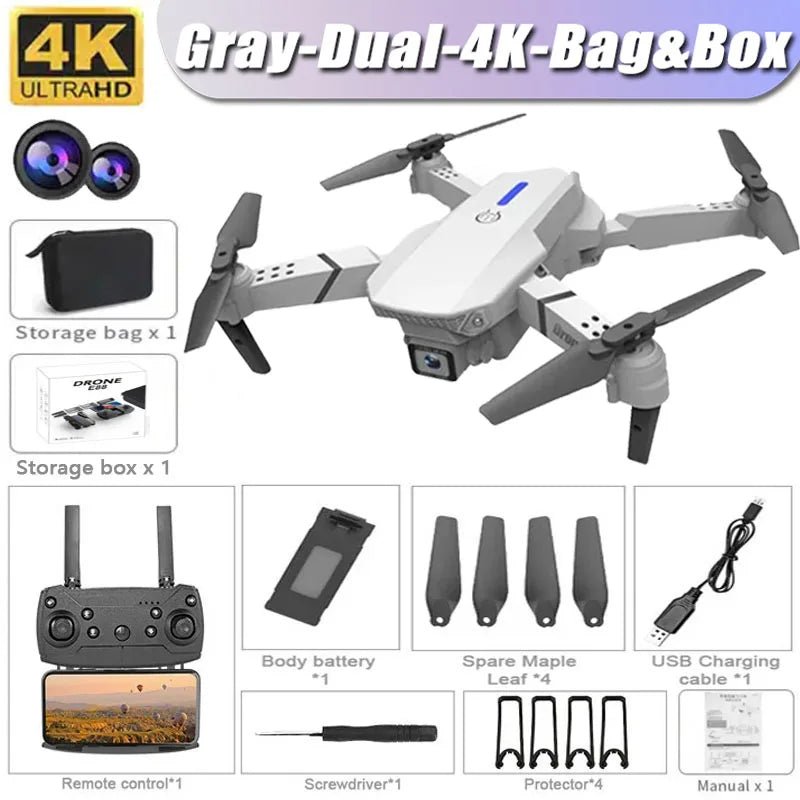 Professional Drone E88 4K Wide - Angle HD 1080P Camera WiFi FPV Height Hold Foldable RC Drone Quadrotor Helicopter Children's ToysCloudrixCloudrix14:1052G-Dual-4K-Bag-Box33223676G - Dual - 4K - Bag - BoxProfessional Drone E88 4K Wide - Angle HD 1080P Camera WiFi FPV Height Hold Foldable RC Drone Quadrotor Helicopter Children's Toys