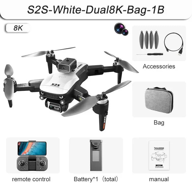 S2S Mini Drone 4k 8K HD Camera Obstacle Avoidance Aerial Photography Brushless Motor Foldable Rc Quadcopter Kid ToyCloudrixCloudrix14:100016350Dual8K-Bag-1B30995452Dual8K - Bag - 1BS2S Mini Drone 4k 8K HD Camera Obstacle Avoidance Aerial Photography Brushless Motor Foldable Rc Quadcopter Kid Toy